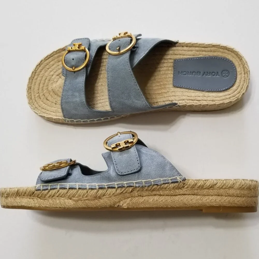 NWOB Tory‎ Burch Selby Two-Band Espadrille Slide Sandal in Blue Calla